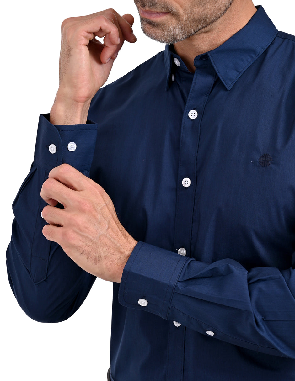 Camisa LIsa Manga Larga Azul Marino