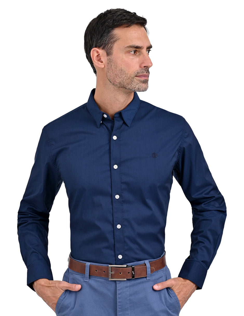 Camisa LIsa Manga Larga Azul Marino