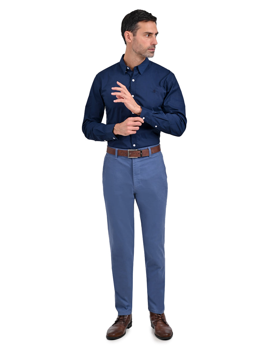 Camisa LIsa Manga Larga Azul Marino