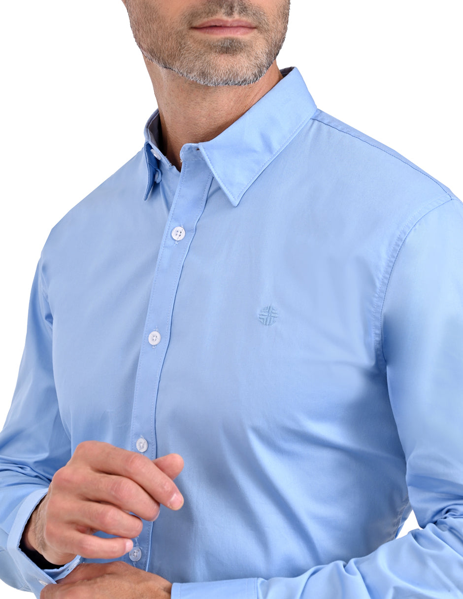 Camisa LIsa Manga Larga Azul claro