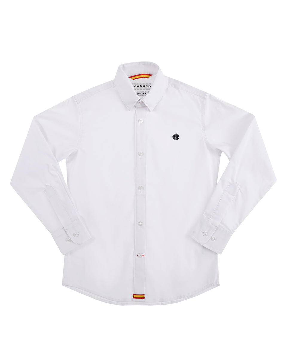 Camisa Blanca Lisa sello azul - Manga Larga