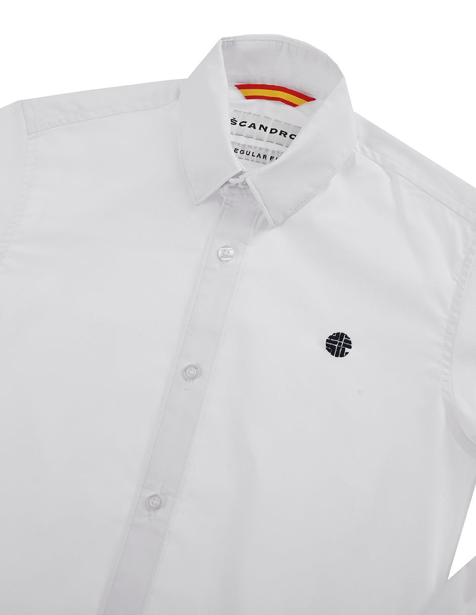 Camisa Blanca Lisa sello azul - Manga Larga