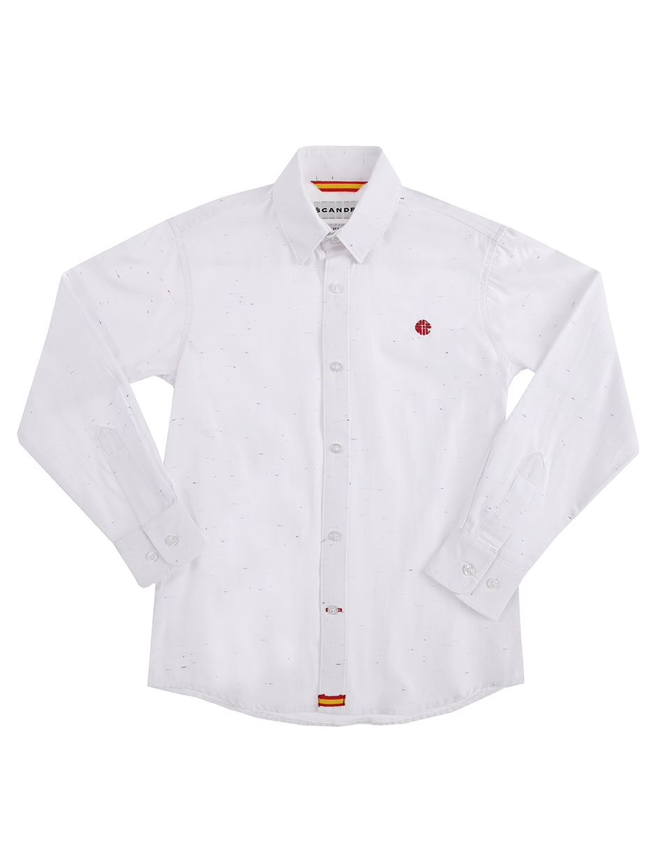 Camisa Blanca Lisa emblema bordado rojo- niño- Manga Larga