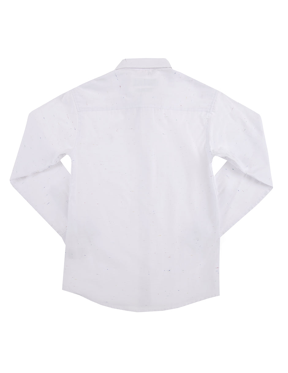Camisa Blanca Lisa emblema bordado rojo- niño- Manga Larga