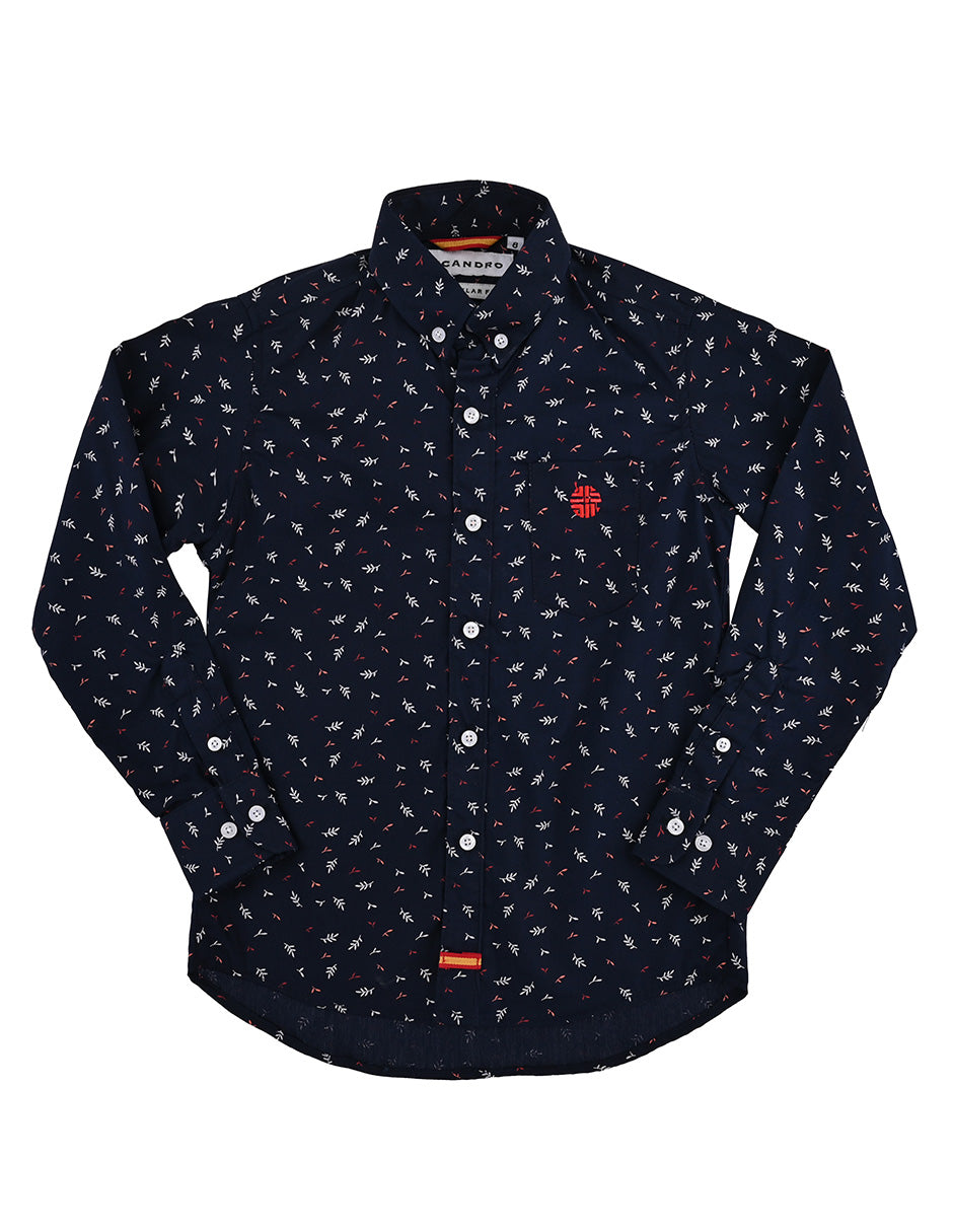 Camisa azul marino- elementos hojas - niño ML
