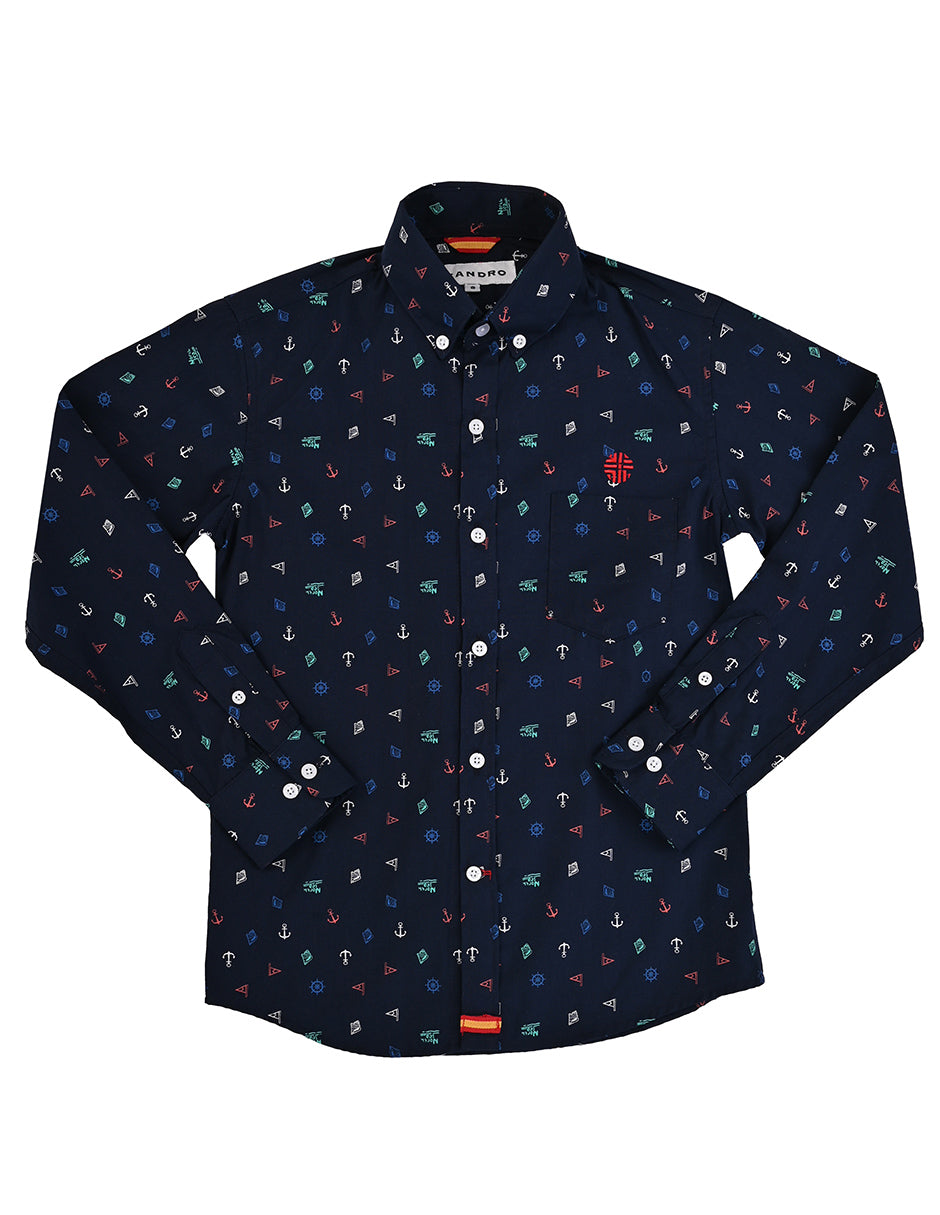 Camisa color azul marino -diseños náuticos-niño ML