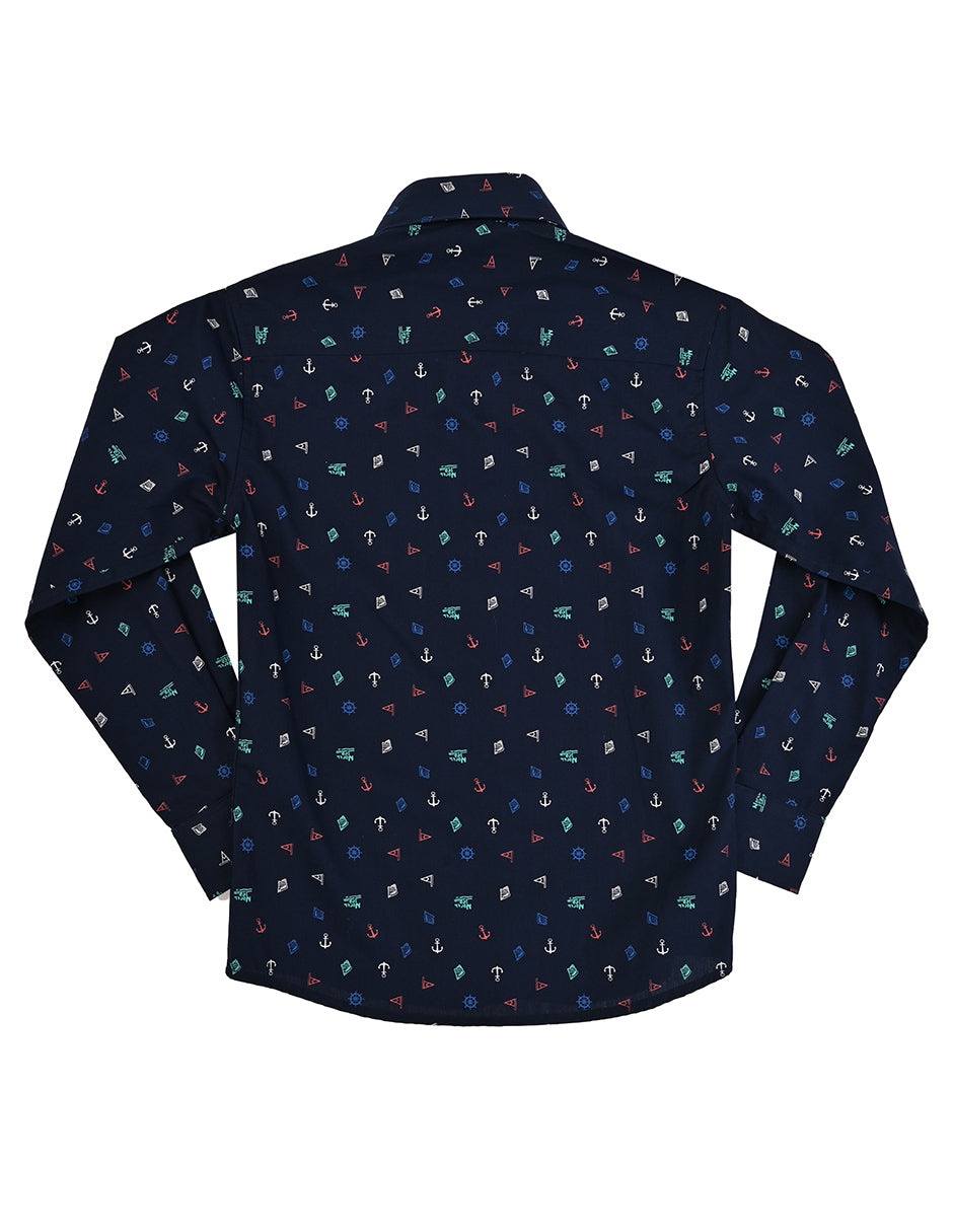 Camisa color azul marino -diseños náuticos-niño ML