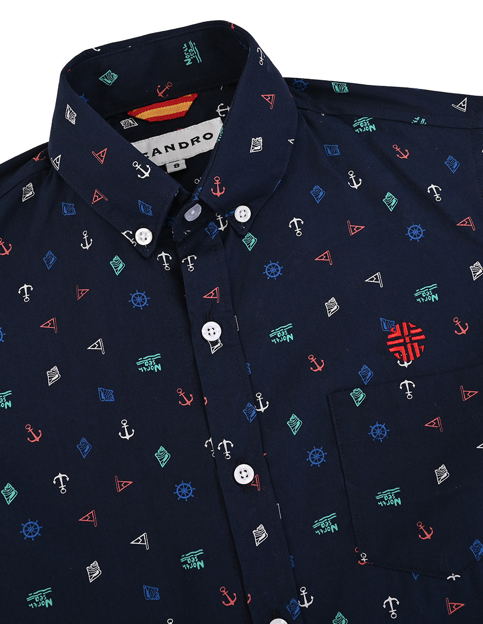 Camisa color azul marino -diseños náuticos-niño ML