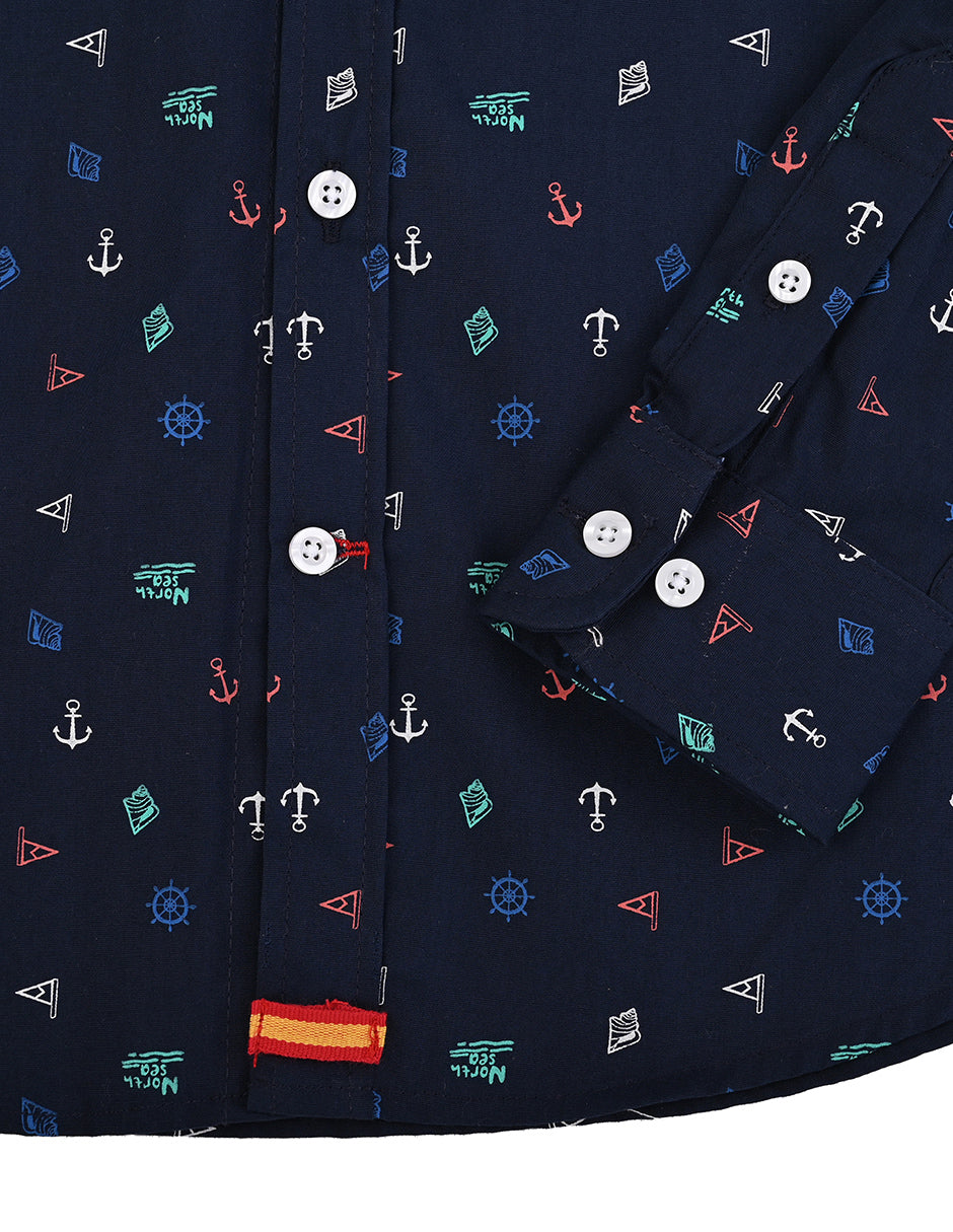 Camisa color azul marino -diseños náuticos-niño ML