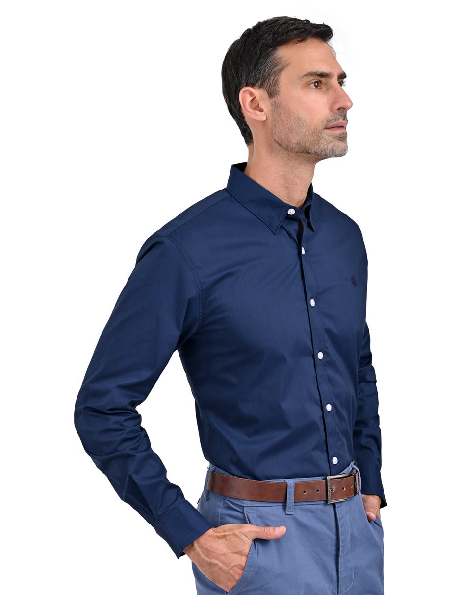 Camisa LIsa Manga Larga Azul Marino